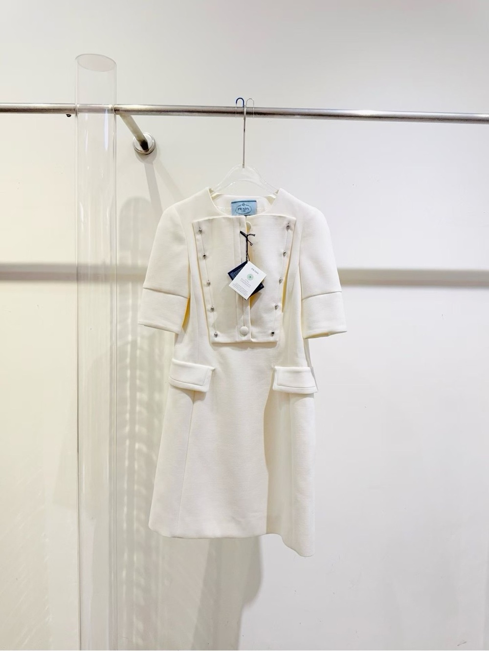 🚩steal Prada Cream Short-Sleeve Wool Dress Jacket
